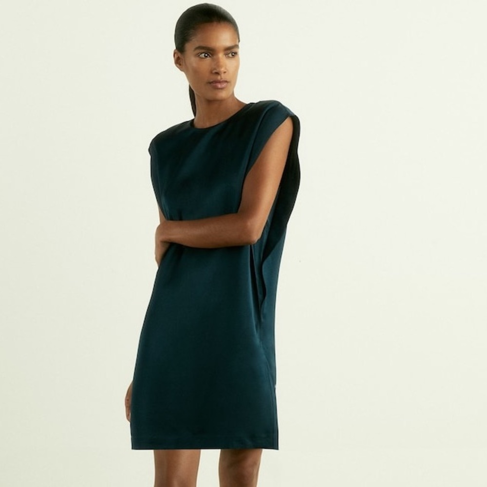 Reiss Phoenix Satin Sleeveless Tunic Dress in Teal